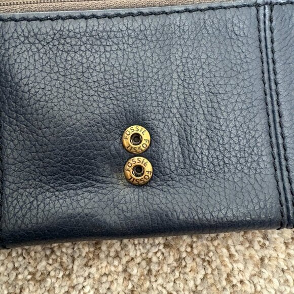 Fossil Navy Blue & Turquoise Leather Wallet Gold Hardwear - Picture 11 of 14